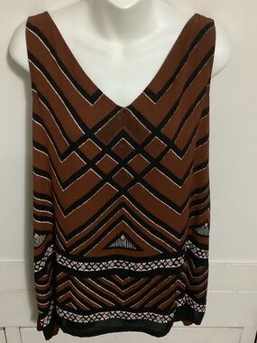 Apt. 9 Brown Black Cream Geometric V-Neck Tank Top sizeXL